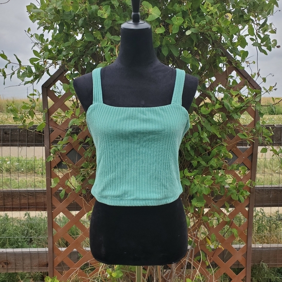 American Eagle Ribbed Cropped Tank Top Women's Size Large NWOT Green Blue - Picture 1 of 16